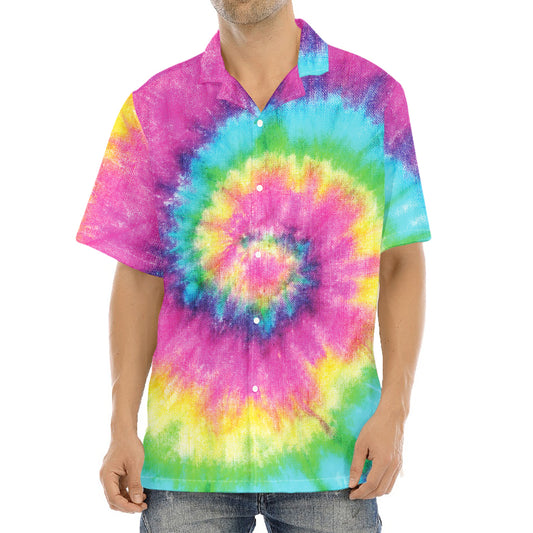 Bright Spiral Tie Dye Print Aloha Shirt