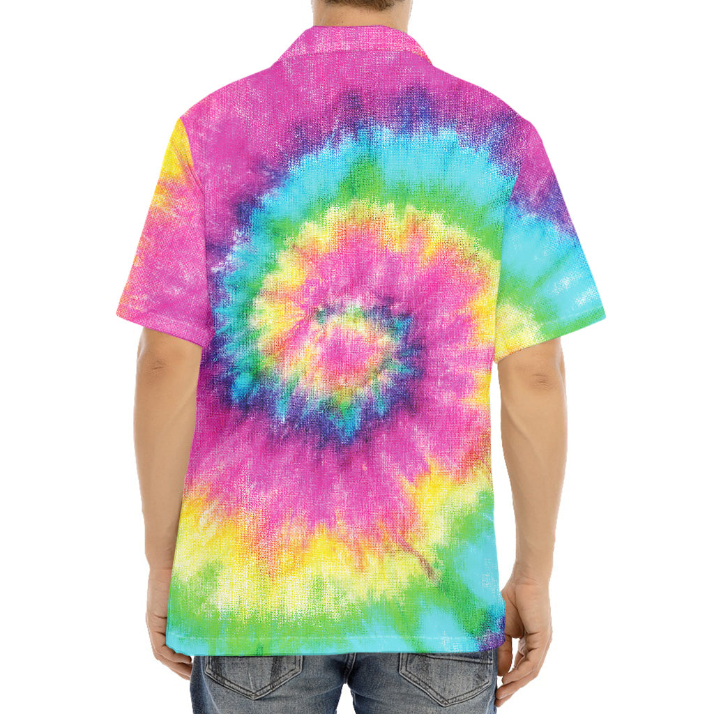 Bright Spiral Tie Dye Print Aloha Shirt