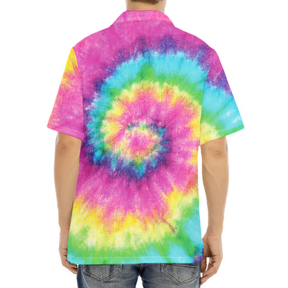 Bright Spiral Tie Dye Print Aloha Shirt