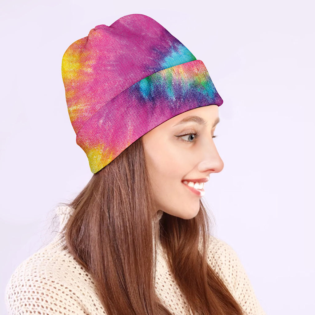 Bright Spiral Tie Dye Print Beanie