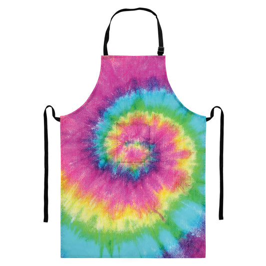 Bright Spiral Tie Dye Print Bib Apron With Pocket