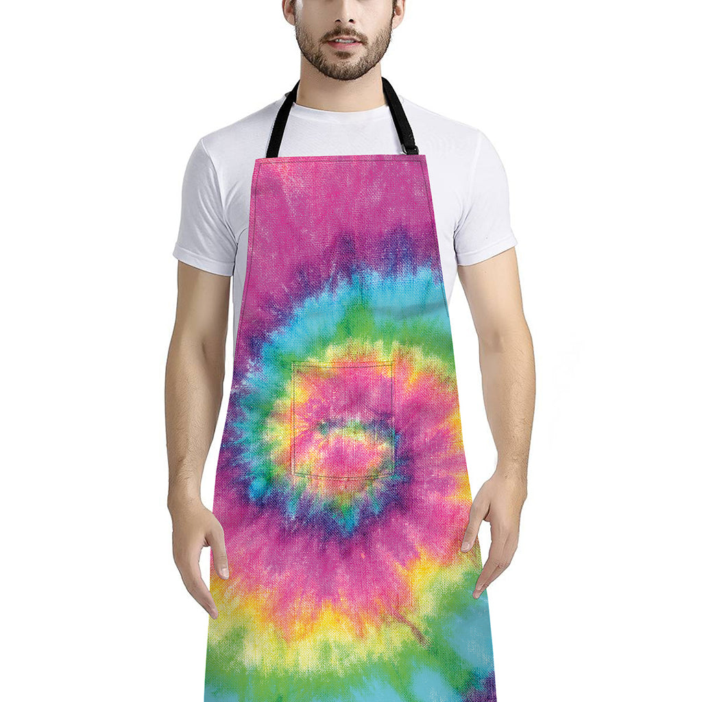 Bright Spiral Tie Dye Print Bib Apron With Pocket