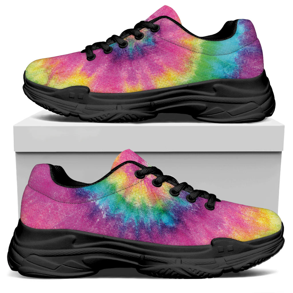 Bright Spiral Tie Dye Print Black Chunky Shoes