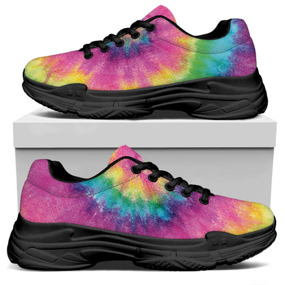 Bright Spiral Tie Dye Print Black Chunky Shoes