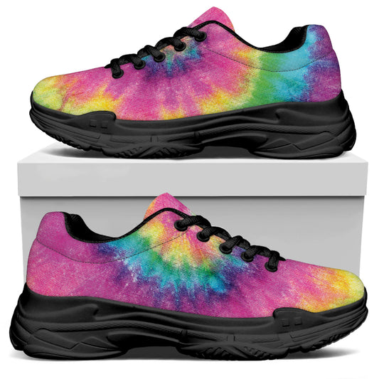 Bright Spiral Tie Dye Print Black Chunky Shoes