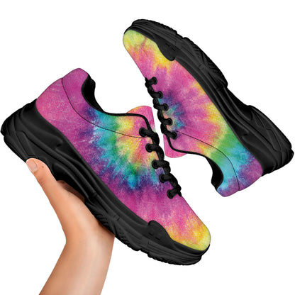 Bright Spiral Tie Dye Print Black Chunky Shoes
