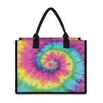 Bright Spiral Tie Dye Print Canvas Tote Bag
