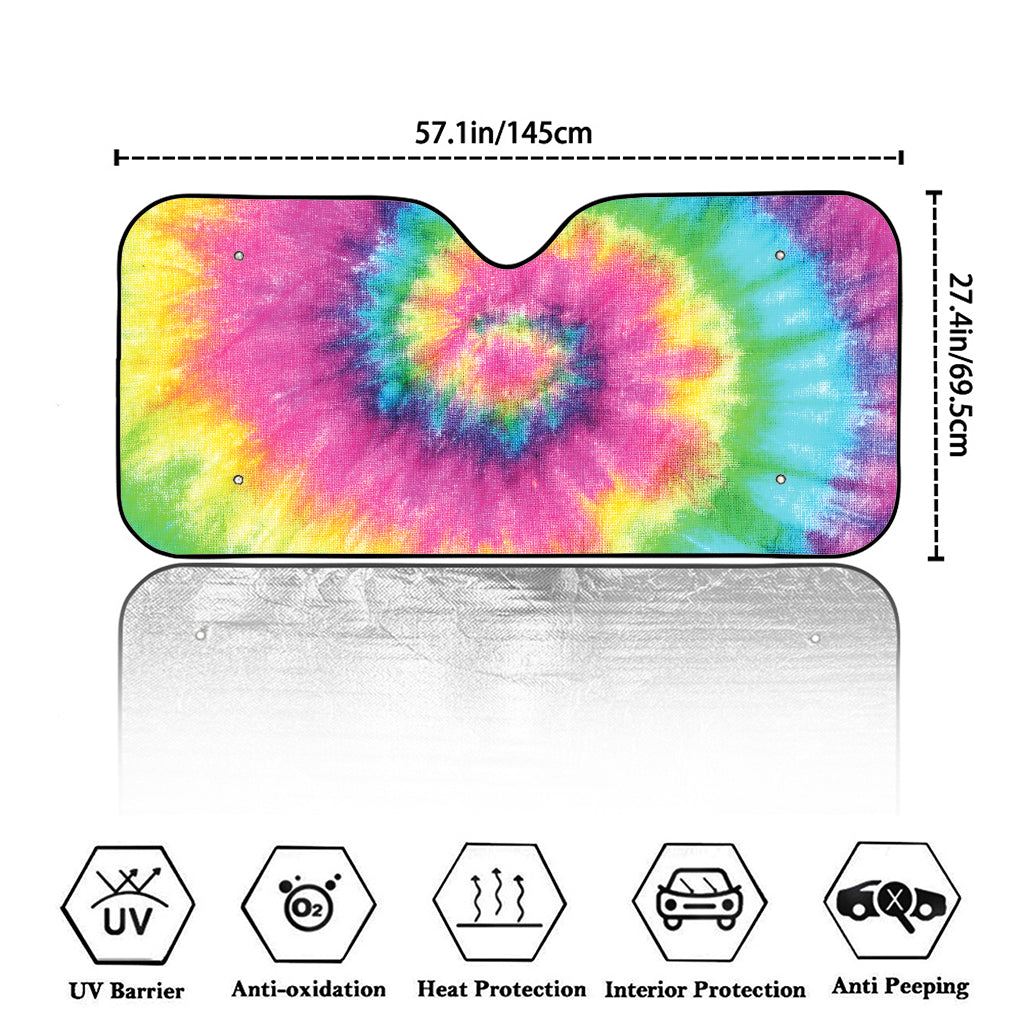 Bright Spiral Tie Dye Print Car Windshield Sun Shade