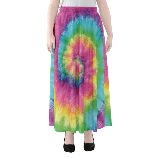 Bright Spiral Tie Dye Print Chiffon Maxi Skirt