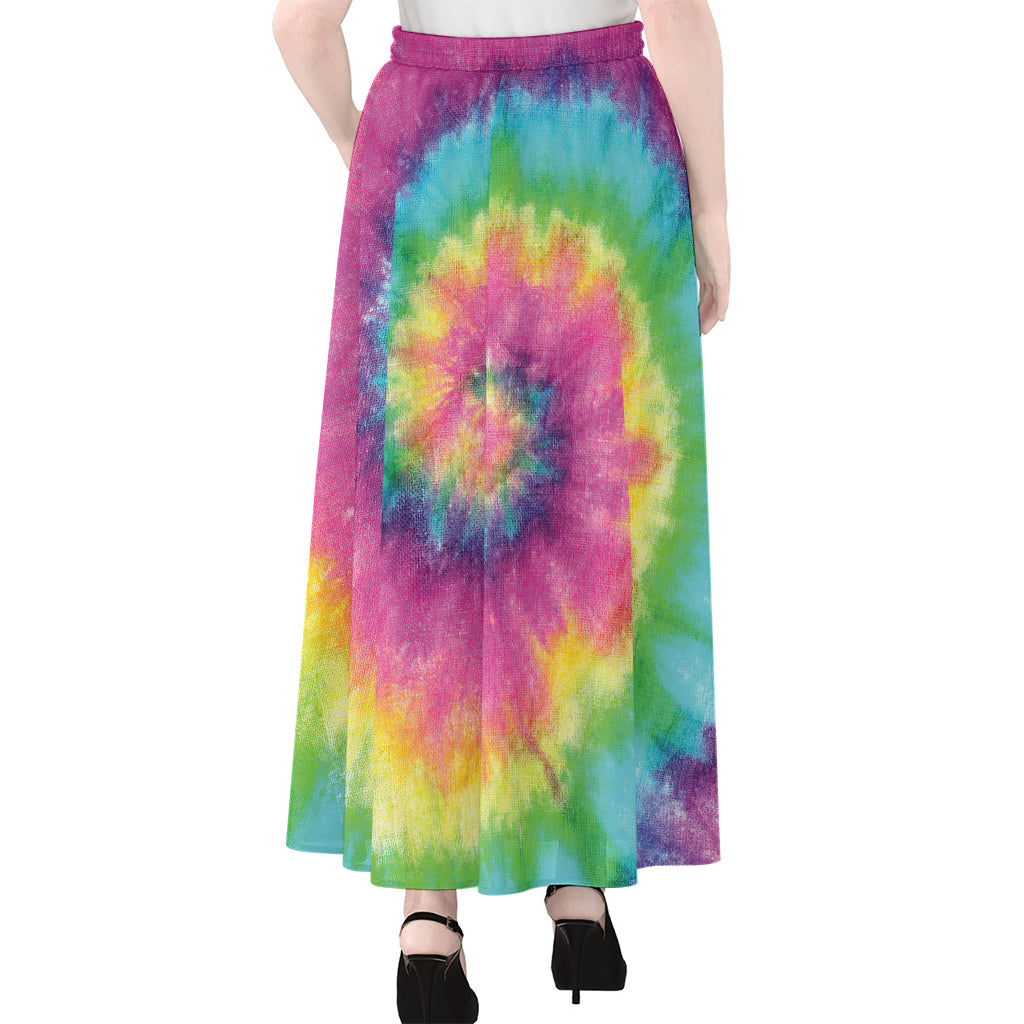 Bright Spiral Tie Dye Print Chiffon Maxi Skirt