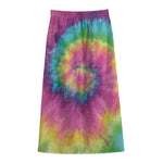 Bright Spiral Tie Dye Print Cotton Front Slit Maxi Skirt