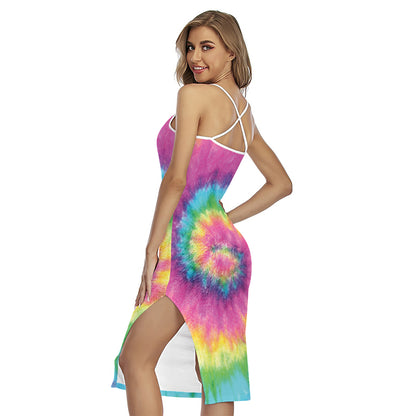 Bright Spiral Tie Dye Print Cross Back Cami Dress
