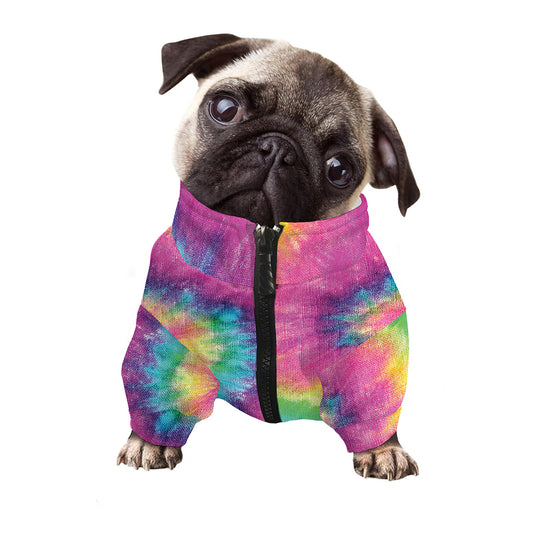 Bright Spiral Tie Dye Print Dog Zip Up Jacket