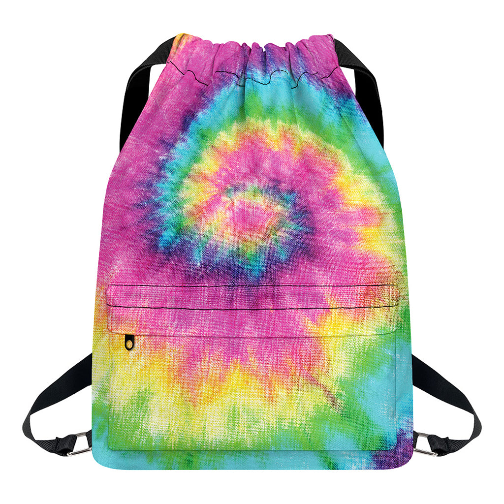 Bright Spiral Tie Dye Print Drawstring Backpack