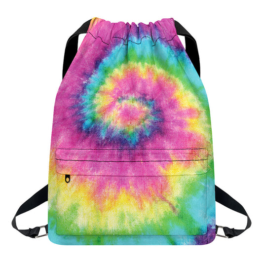Bright Spiral Tie Dye Print Drawstring Backpack