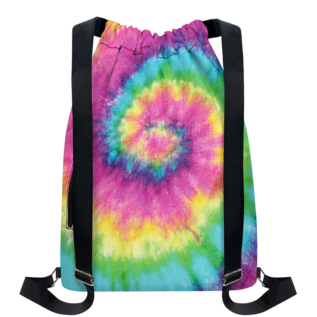 Bright Spiral Tie Dye Print Drawstring Backpack