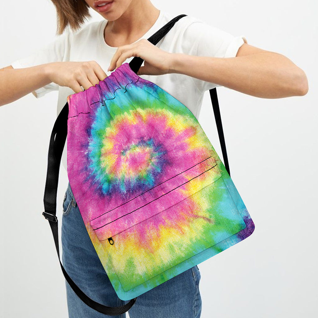 Bright Spiral Tie Dye Print Drawstring Backpack