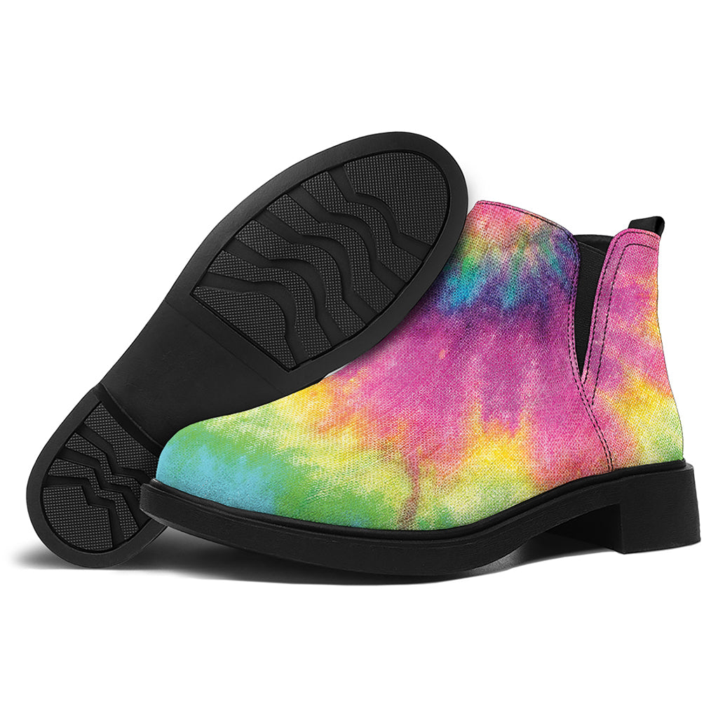 Bright Spiral Tie Dye Print Flat Ankle Boots