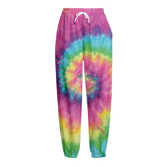 Bright Spiral Tie Dye Print Fleece Lined Knit Pants