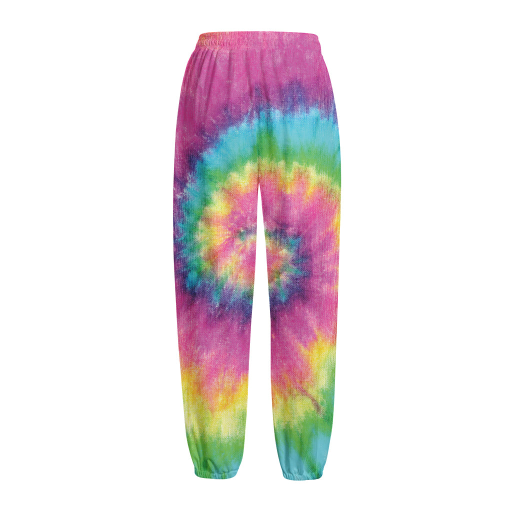 Bright Spiral Tie Dye Print Fleece Lined Knit Pants