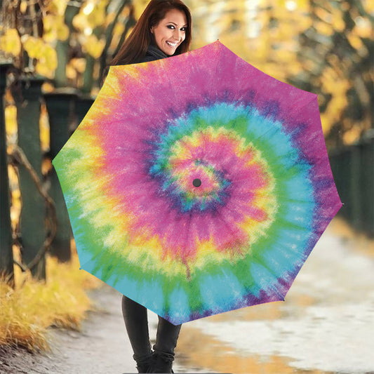 Bright Spiral Tie Dye Print Foldable Umbrella