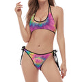 Bright Spiral Tie Dye Print Halter Scoop Tie Side Bikini