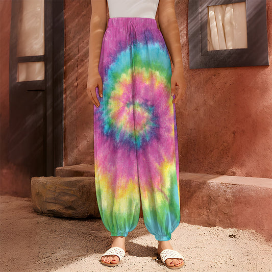 Bright Spiral Tie Dye Print Harem Pants