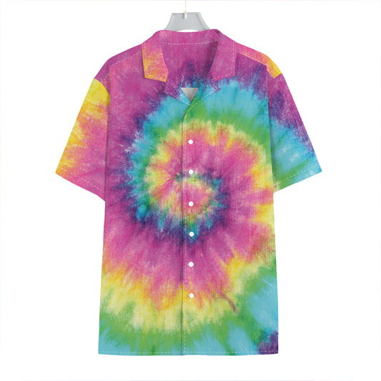 Bright Spiral Tie Dye Print Hawaiian Shirt