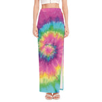 Bright Spiral Tie Dye Print High Slit Maxi Skirt