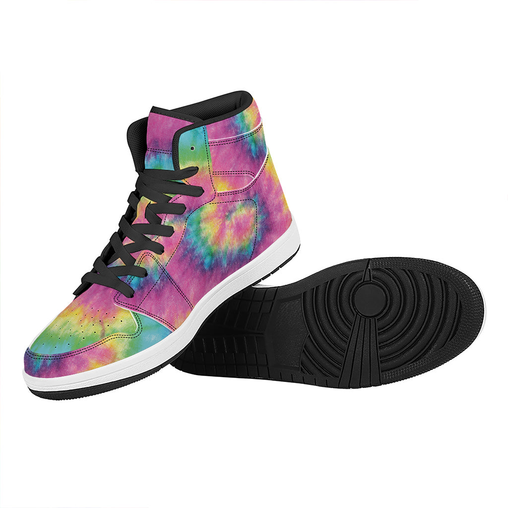 Bright Spiral Tie Dye Print High Top Leather Sneakers