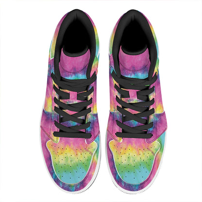 Bright Spiral Tie Dye Print High Top Leather Sneakers