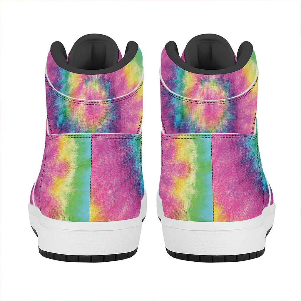 Bright Spiral Tie Dye Print High Top Leather Sneakers