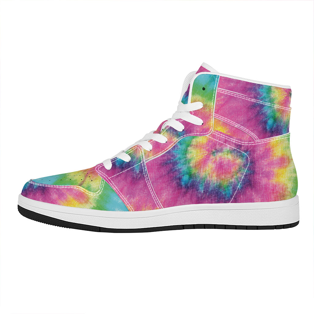 Bright Spiral Tie Dye Print High Top Leather Sneakers