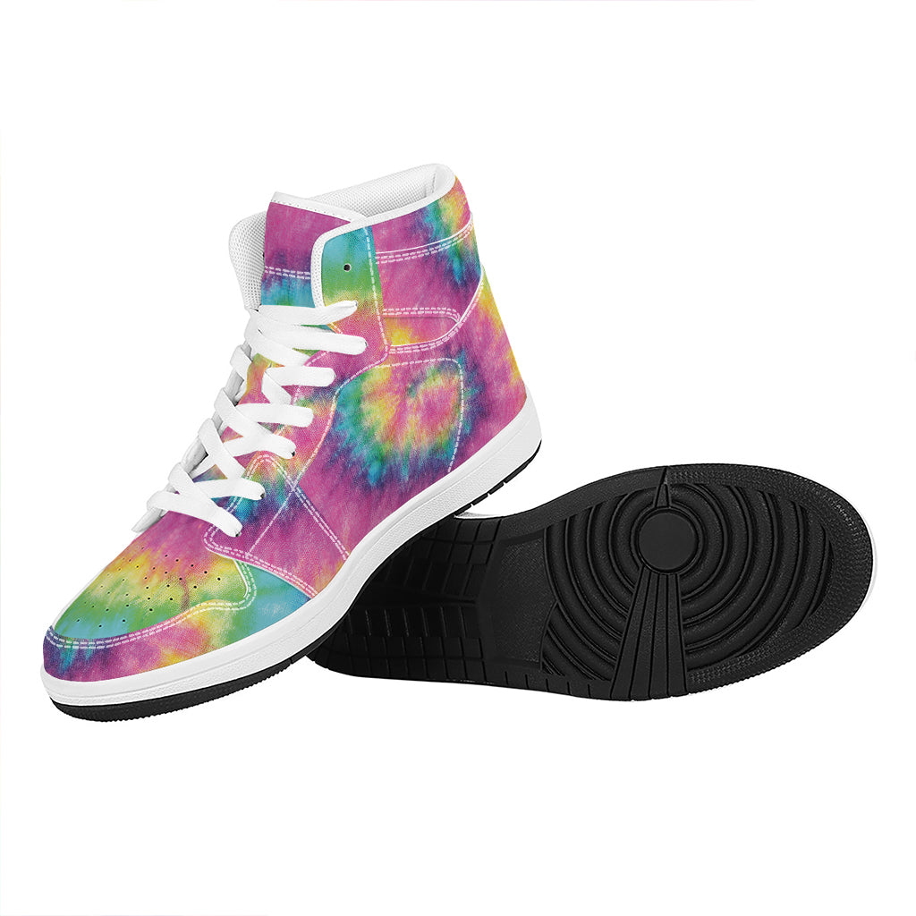 Bright Spiral Tie Dye Print High Top Leather Sneakers