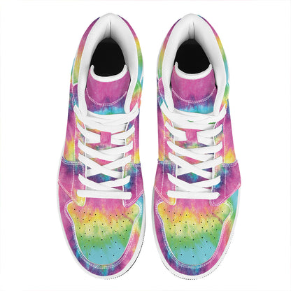 Bright Spiral Tie Dye Print High Top Leather Sneakers