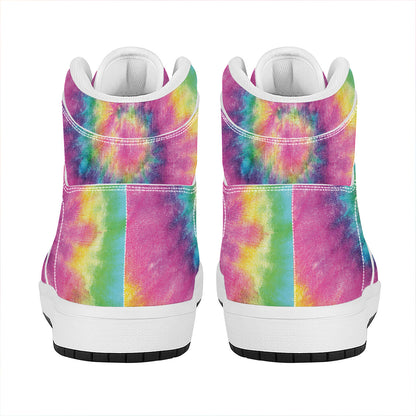 Bright Spiral Tie Dye Print High Top Leather Sneakers