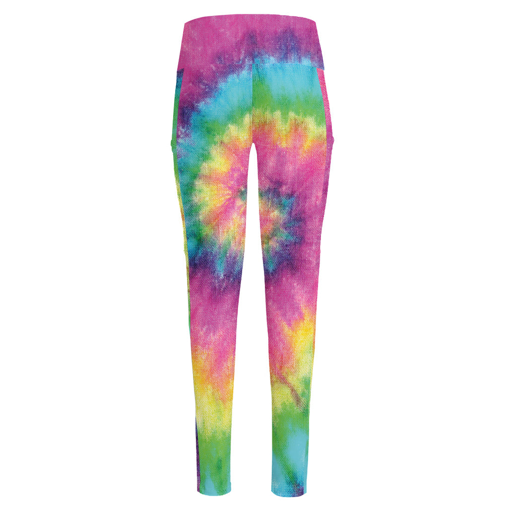 Bright Spiral Tie Dye Print High-Waisted Pocket Leggings