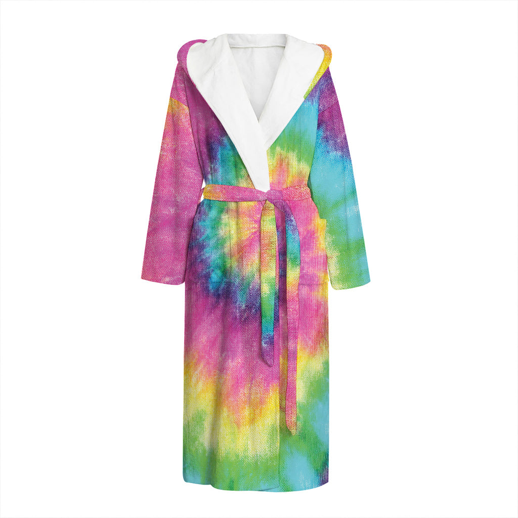 Bright Spiral Tie Dye Print Hooded Bathrobe
