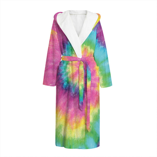 Bright Spiral Tie Dye Print Hooded Bathrobe