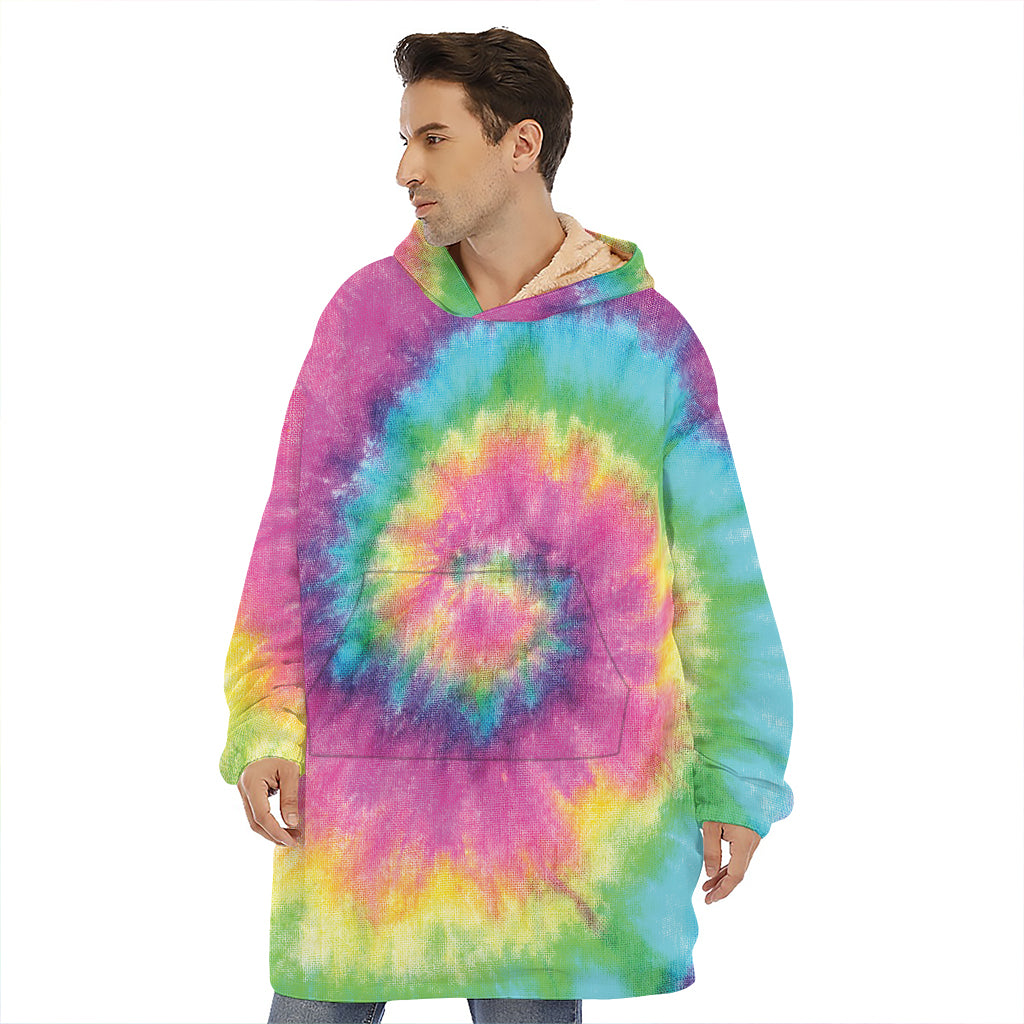 Bright Spiral Tie Dye Print Hoodie Blanket