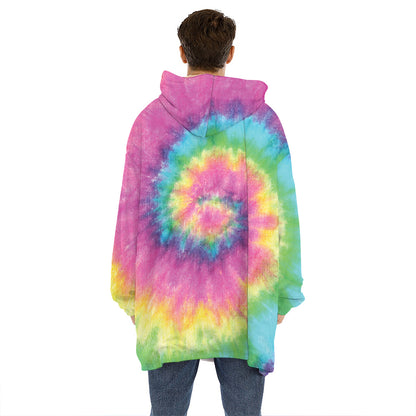 Bright Spiral Tie Dye Print Hoodie Blanket