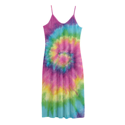 Bright Spiral Tie Dye Print Jersey Midi Cami Dress