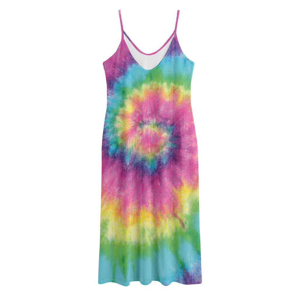Bright Spiral Tie Dye Print Jersey Midi Cami Dress