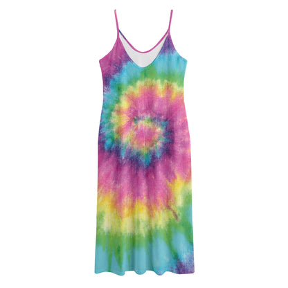 Bright Spiral Tie Dye Print Jersey Midi Cami Dress
