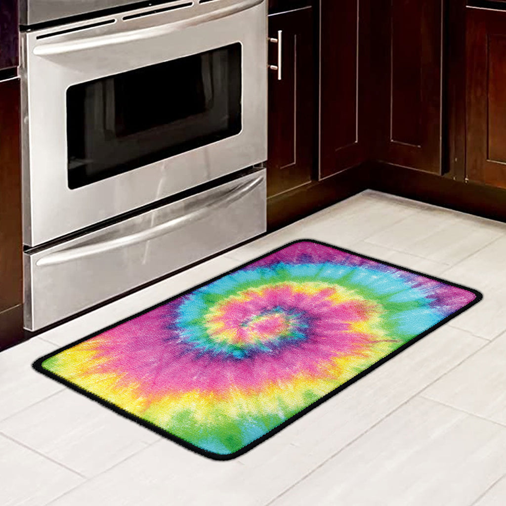 Bright Spiral Tie Dye Print Kitchen Mat