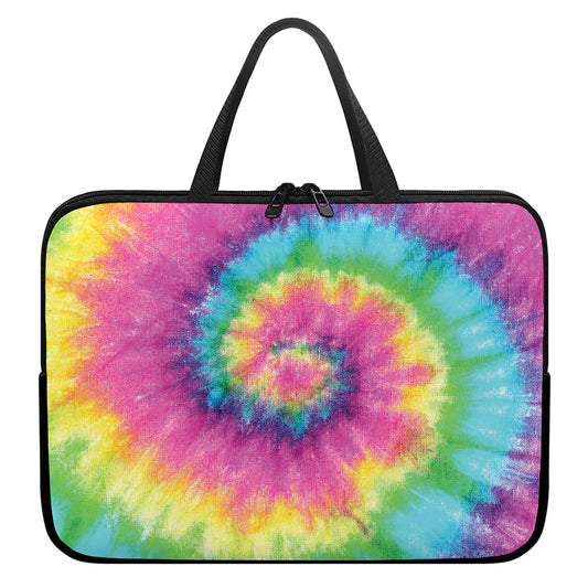 Bright Spiral Tie Dye Print Laptop Sleeve With Handle