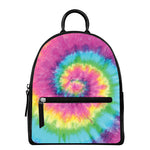 Bright Spiral Tie Dye Print Leather Backpack