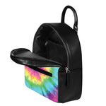 Bright Spiral Tie Dye Print Leather Backpack