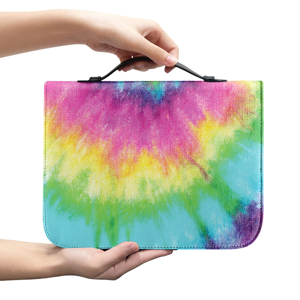 Bright Spiral Tie Dye Print Leather Bible Cover