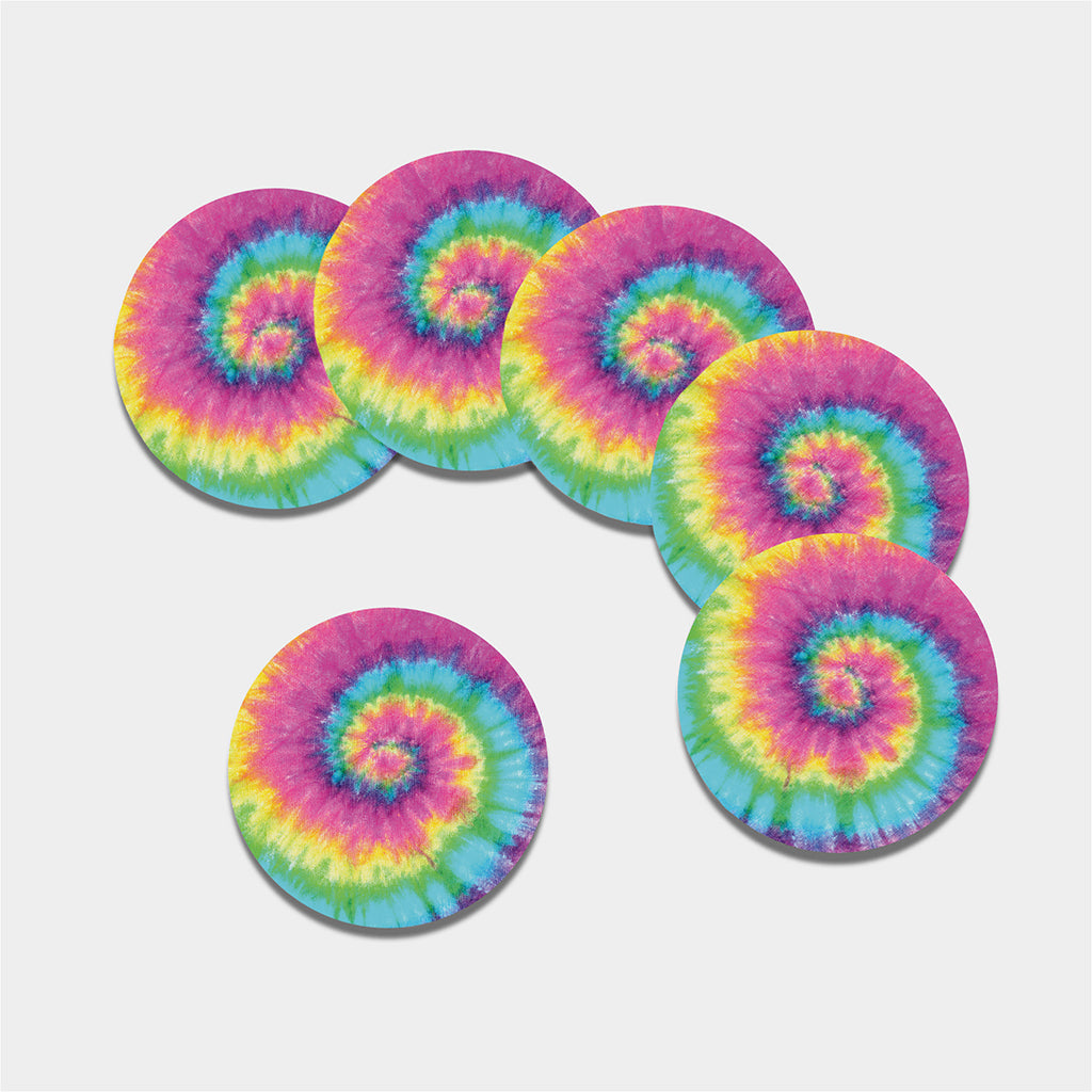 Bright Spiral Tie Dye Print Leather Coaster Set